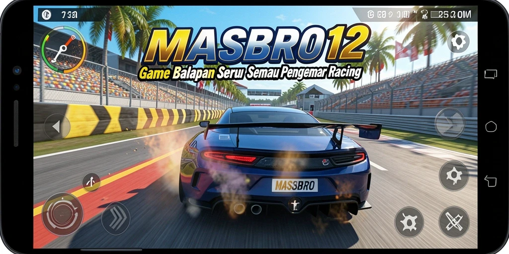 Tampilan gameplay seru dari balapan MASBRO12 yang menegangkan.