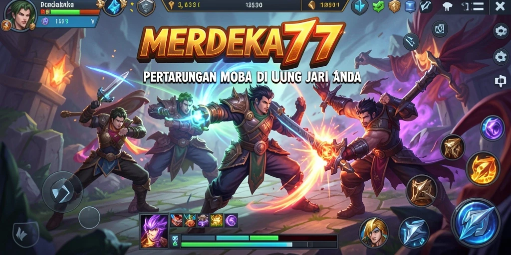 Tangkapan layar permainan MERDEKA777 menunjukkan aksi seru dalam pertarungan tim.