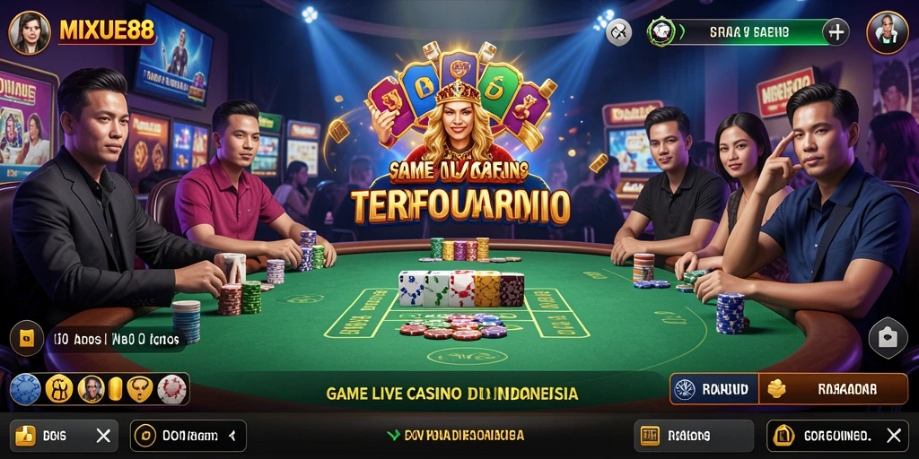 Screenshot gameplay MIXUE88 menampilkan dealer profesional dan pemain aktif.