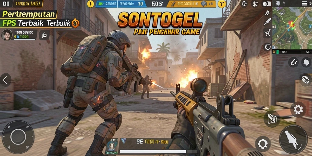 Screenshot menunjukkan aksi menegangkan dalam gameplay FPS SONTOGEL.